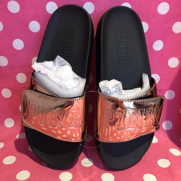 NWT VS PINK rose gold metallic Slides - Picture 2 of 6